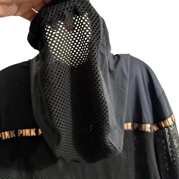 PINK Victorias Secret Zip Front Hooded Vented Jacket-Black/Gold-Polyester-SZ M/L - Image 8