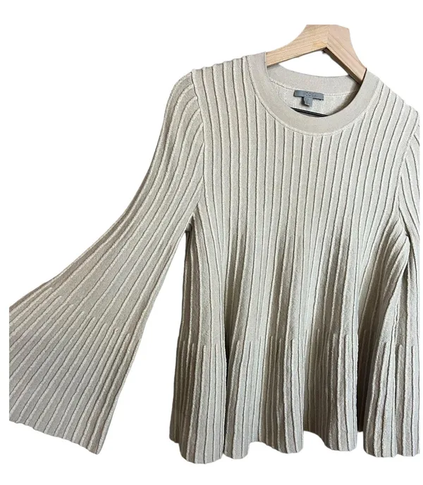 COS Bell Sleeve Neutral Wool Blend Textured Swing Sweater - Image 4