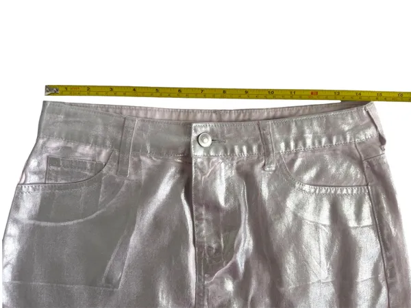 Gianni Bini NWT Sz S Mini Skirt Distressed Metallic Silver Pink Cotton Denim Shiny Pockets - Image 7