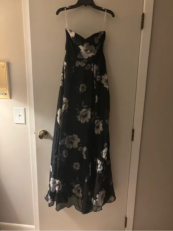 Lulus Regal Status Black Floral Print Strapless Maxi Dress - Image 3
