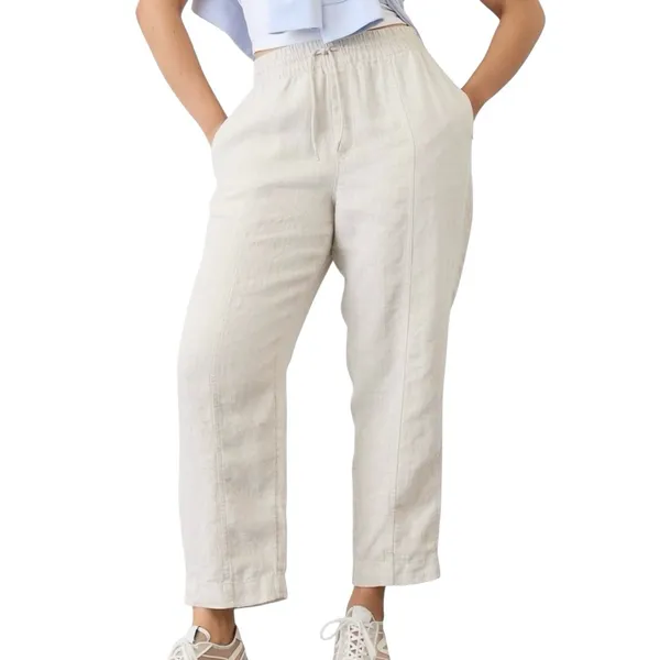 Athleta Retreat High Rise 100% Linen Ankle Pants Undyed Size XL Pull On Neutral - Image 3