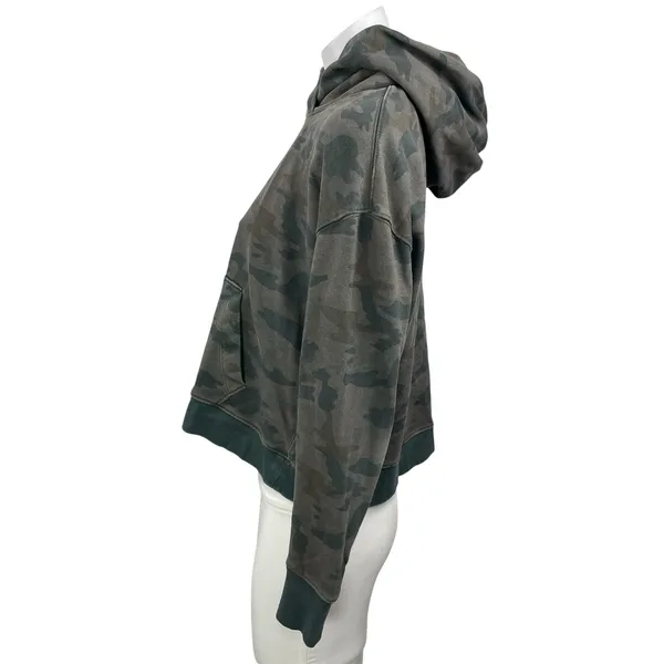 James Perse Green Gray Camo Camouflage Fleece Hoodie Hooded Sweatshirt Top Sz 1 - Image 2