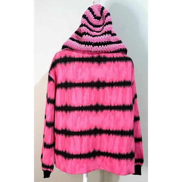 Alice + Olivia Zip Hoodie Womens‎ S Pink Black Tie Dye Crochet Excellent CC102 - Image 9