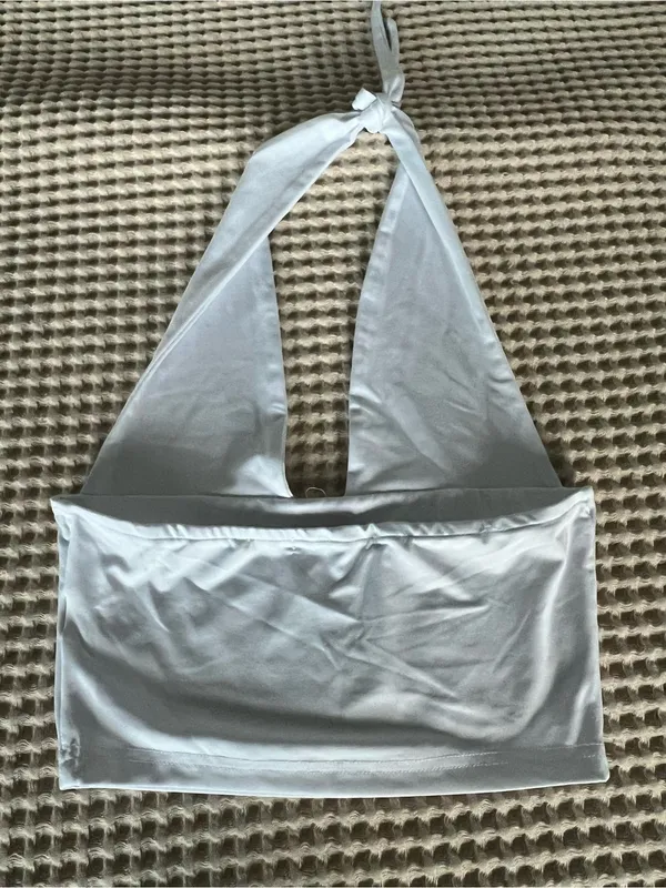 white satin halter crop top - Image 3