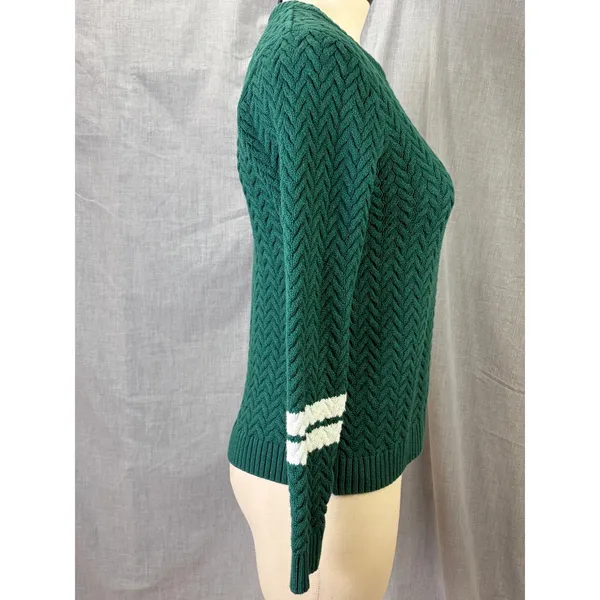 Janie and Jack Green Textured Knit Sweater White Stripe Sleeve Size‎ 12 - Image 5