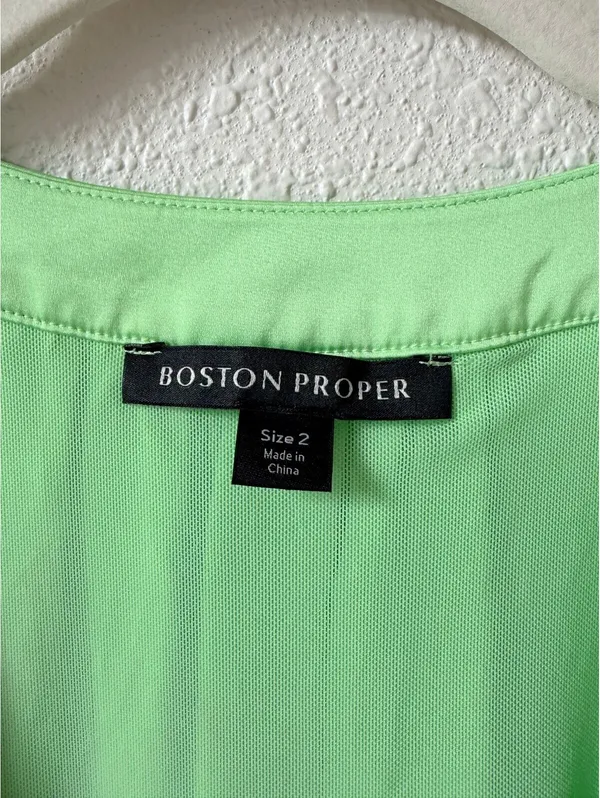 Boston Proper Nikki V Neck Charmeuse Blouse Bright Green Size 2 Colorful Summer - Image 5