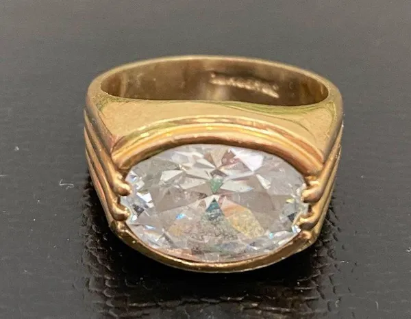 Vintage 18KGERSC Signed Gold-tone Oval CZ Stone Fashion Ring Size 10 - Image 13