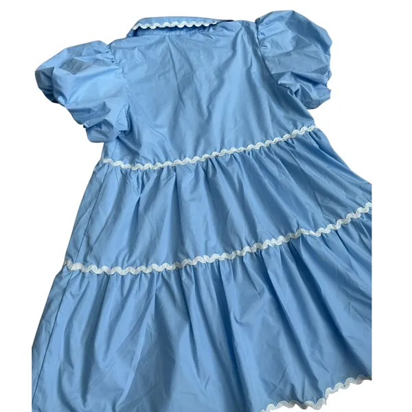 Mainstrip Puffed Sleeve Ric Rac Trimmed Solid Mini Dress‎ Blue Size Large - Image 10
