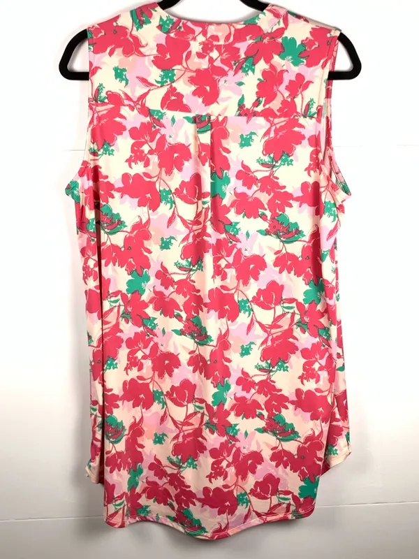 Fyve Womens XL Tropical Floral Sleeveless Blouse Pink High Low Tunic - Image 7