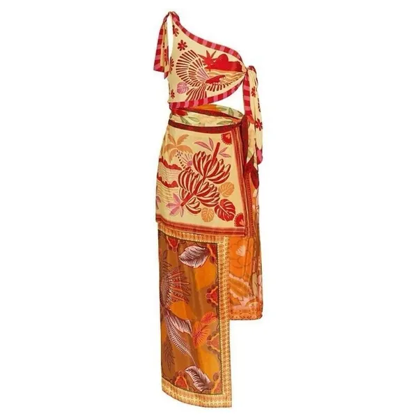Farm Rio Forest Mixed Scarves Midi Dress Sz Large New - Image 4