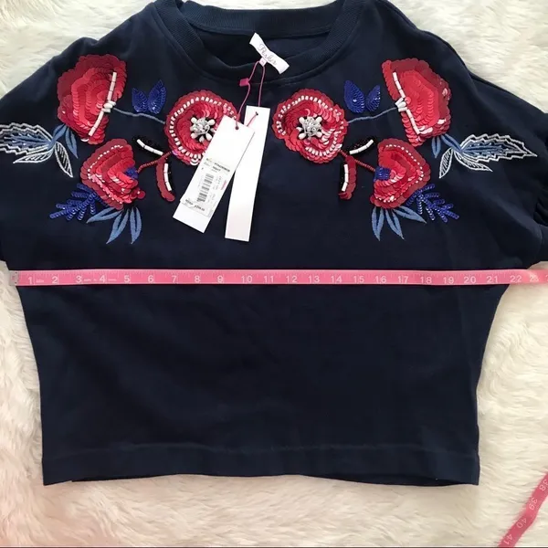 PARKER Beaded Sequin Sweatshirt Floral Embroidered Long Sleeve Blue‎ Red XS New - Image 13