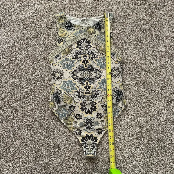 Free People Intimately cream, yellow & navy paisley open back bodysuit S - Image 9