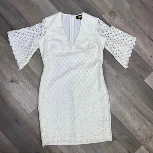Alexia Admor Lace‎ Front Bell Sleeve Sheath Dress Small Ivory White Half Sleeve - Image 13