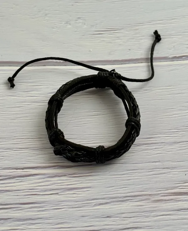 Black Leather Bracelet - Image 2
