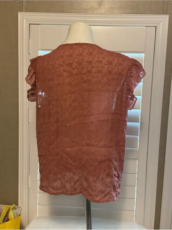 SHEIN Rust Ruffle Sleeve V-Neck Blouse - Image 4