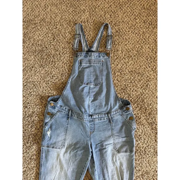 a.glow‎ Maternity Women's Blue Distressed Jean Overalls Size XL - Image 2