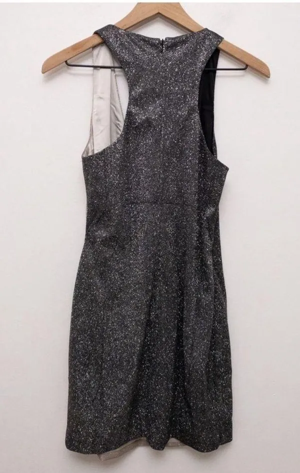 MESHKI NEW Two-Tone Glitter Wrap Dress Black Shimmer Size Medium - Image 9