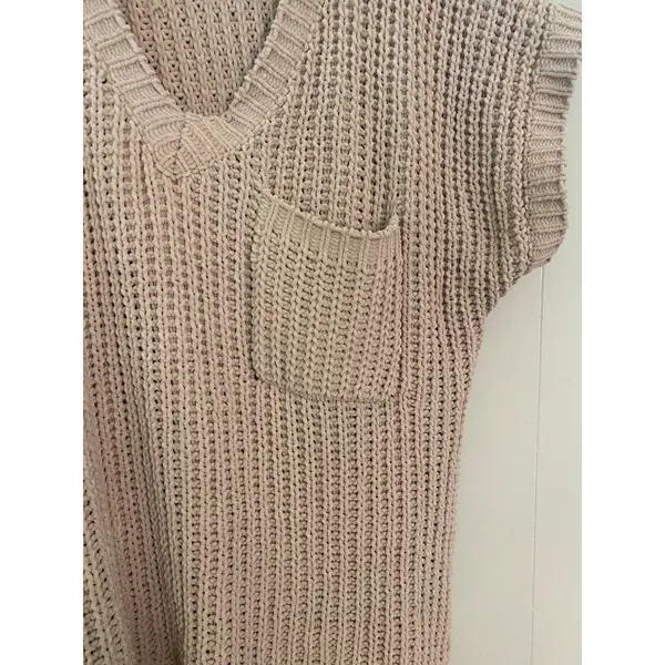 POL Short Sleeve High Low‎ Chenille Sweater Vneck Side Slits Small Lagenlook - Image 3