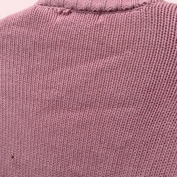 Francesca’s Pink Floral 3D Cardigan Chunky Knit Sweater Medium - Image 6