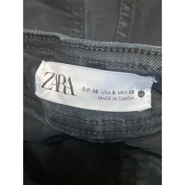 Zara Women's Black High Rise Raw Hem Wide Leg Baggy Palazzo Denim Jeans Size 6 - Image 5