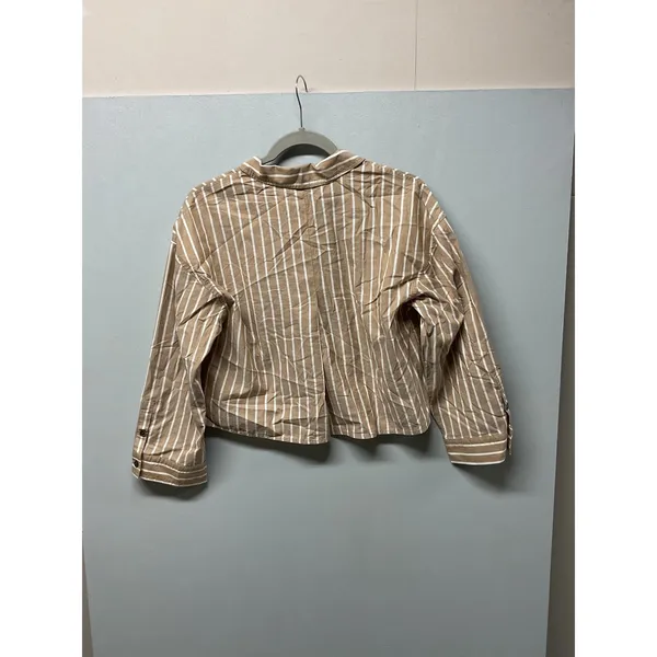 Everlane Striped Button Down Shirt Top‎ XXS Beige White Casual Cropped - Image 3