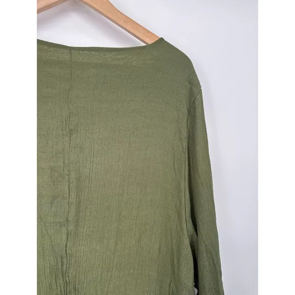 Anself Maxi Dress Green Size 5XL Asymmetrical Lagenlook Long Sleeve Crinkle‎ - Image 3