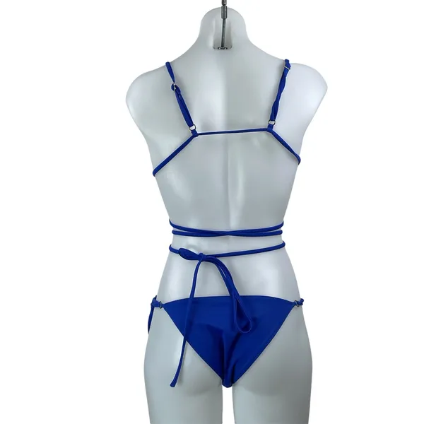 PALM Womens Blue Triangle Strappy Tie Two Piece Bikini Swimsuit Swimwear Size 2 - Image 3