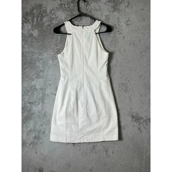 Lilly Pulitzer White Textured Embroidered Sheath Dress Sleeveless Women's Size 0 - Image 3
