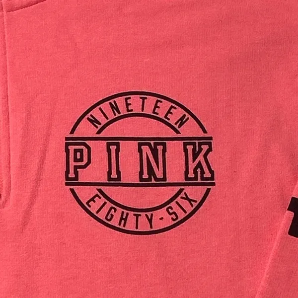 PINK Victoria's Secret Love Pink 1/4 Zip Sweatshirt Neon Logo Sleeve Large - Image 2