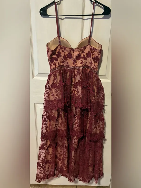 Endless Rose Burgundy Lace Floral tiered Dress - Image 3