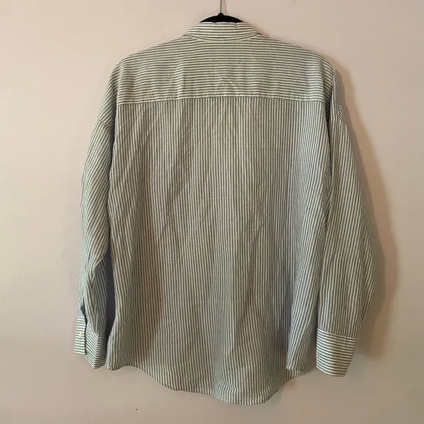 ATM Blue White Stripe Boyfriend Button Down Blouse Cotton Preppy Minimalist XS - Image 6