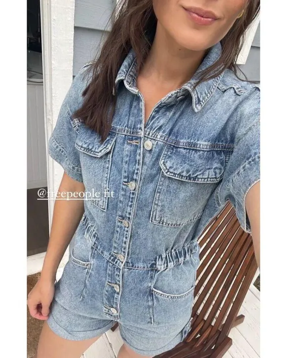 FREE PEOPLE x We The Free Marci Cuffed Shortall in Wash Marrakesh Size Large NWT - Image 3
