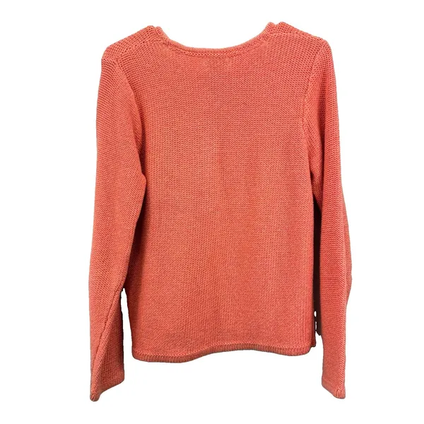 Vintage LL Bean Orange Chunky Knit Cotton Crew Neck Pullover Sweater SMALL - Image 6