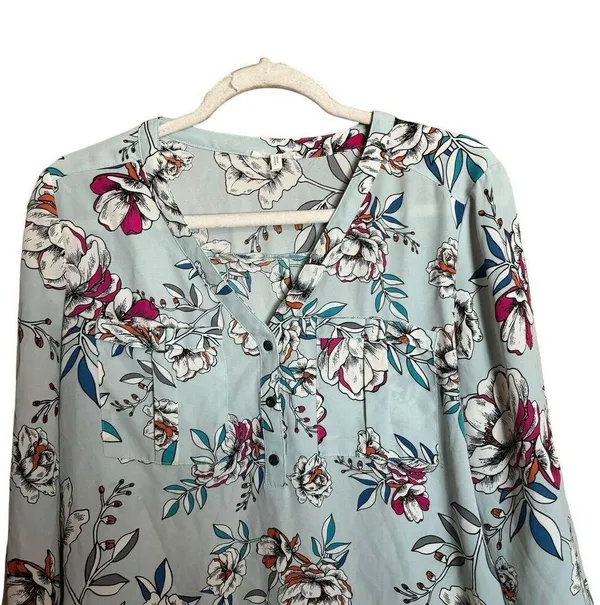 Maurices Tunic Top Womens Medium Multicolor Floral Print Popover V Neck Blouse - Image 2