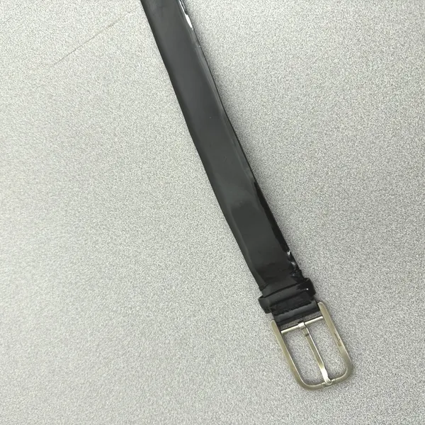 Salvatore Ferragamo Belt Mens 36 Black Patent Leather Silver Buckle Designer - Image 3