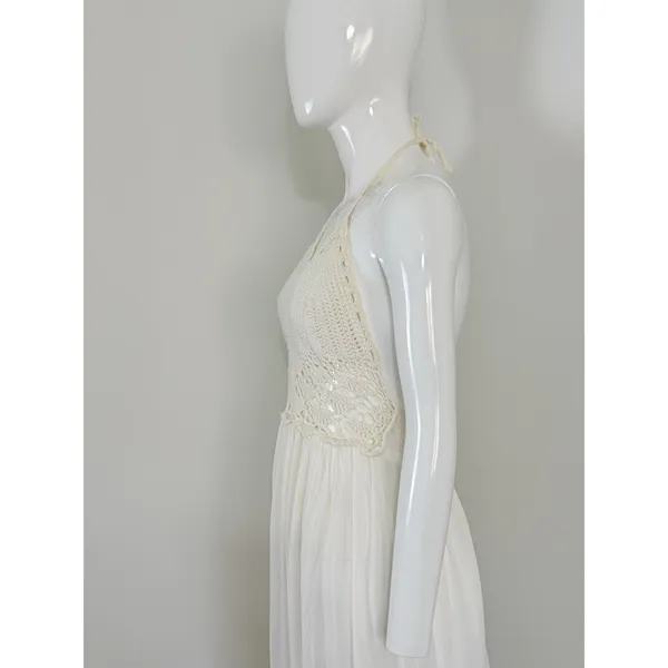 Lilbetter Womens Ivory Crochet Halter Maxi Dress Boho Beach Resort Vacation S - Image 5