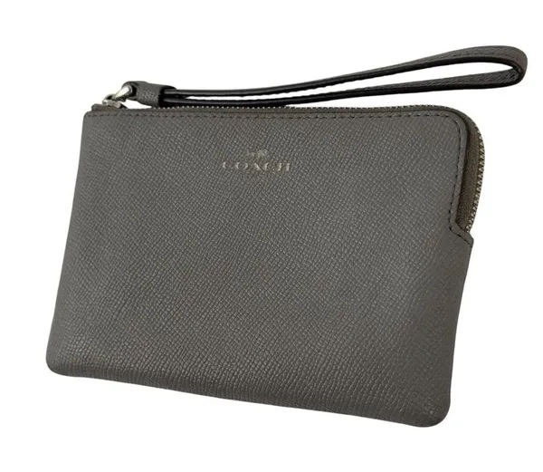 Coach F58032 Corner Zip Wristlet Crossgrain Leather Wallet Gray Small - Image 2