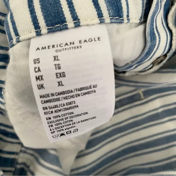American Eagle Blue White Denim Overall Shorts size XL - Image 9