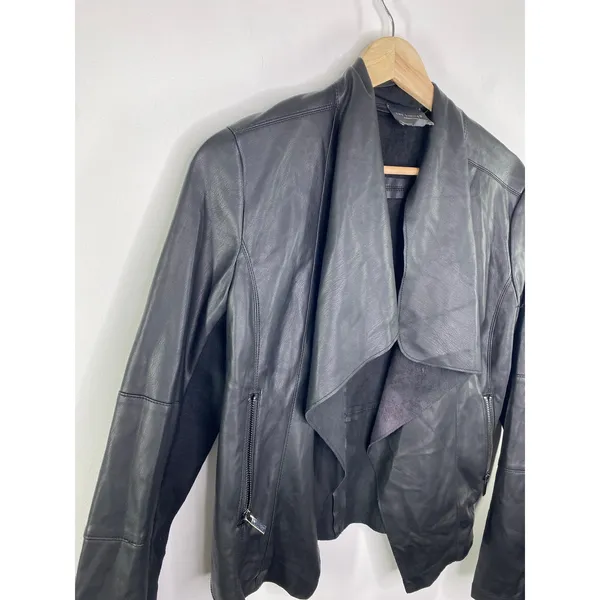 The Limited Collection Womens Black Faux Leather Biker Drape Jacket Size XS Goth - Image 4