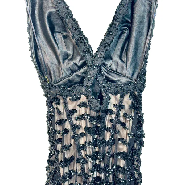 NEW Mandalay Black Nude Silk Sequin Maxi Long Gown Evening Formal Dress Womens 6 - Image 7
