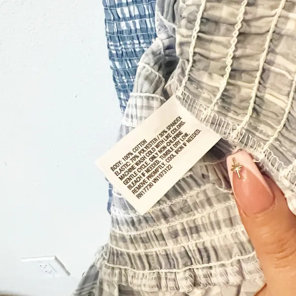 Wild Fable gingham smocked slate blue white mini summer dress w/ ruffle details - Image 12