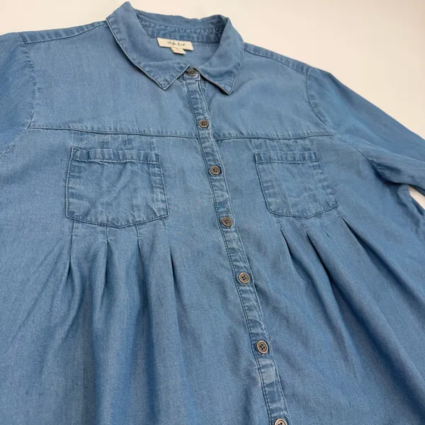 Style & Co Shirt Women's PL Petite Large Blue Pleated Roll Tab Sleeve Flowy Top - Image 8