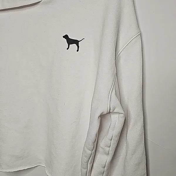 PINK Victoria's Secret hooded hoodie cropped crop white sweatshirt tied on arms M - Image 2
