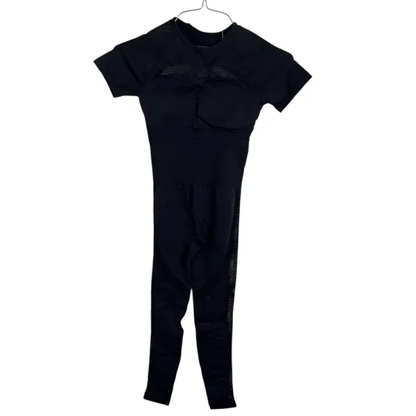 Innovista Womens Black Mesh Jumpsuit Size S Yoga Workout Unitard One-Piece - Image 3