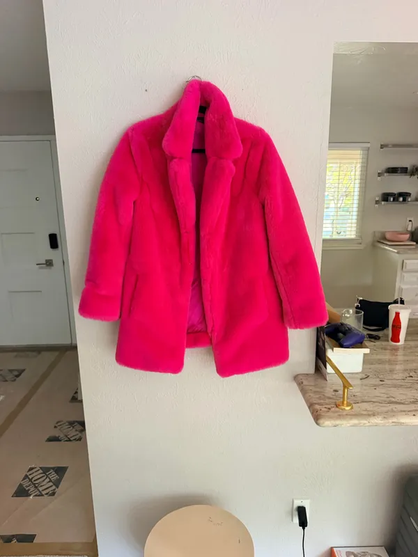 Majorelle Amora hot pink fuschia faux fur oversized coat S - Image 15