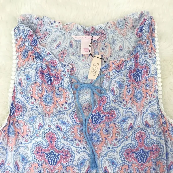 VICTORIA’S SECRET Blue Paisley Print Short Nightgown Sleeveless Size‎ Small New - Image 3