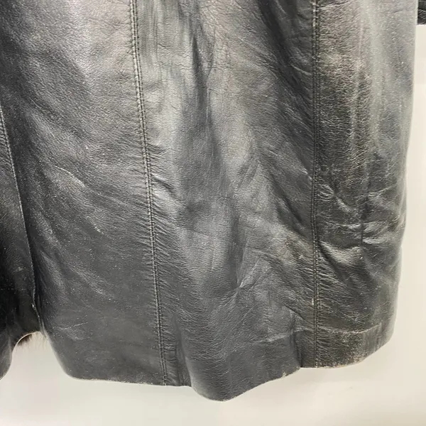Vintage Leather Penny Lane Style Long Coat Black Real Fur Trim Womens Small - Image 15