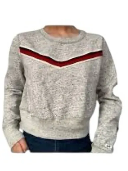 Abercrombie & Fitch Gray Cropped Fleece Sweatshirt Womens M Retro Stripe Y2K Top - Image 6