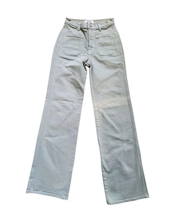 REFORMATION Pants Women 26 Alyssa High Rise Wide Leg Jean Green FLAW STAINED - Image 8