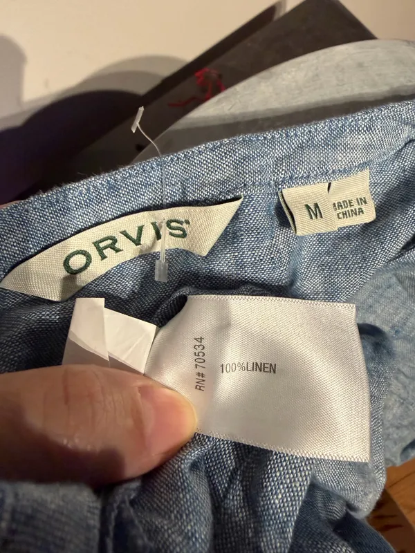 NWOT Orvis 100% Linen Henley relax fit button placket Light Blue Shirt Sz M minimalist - Image 4